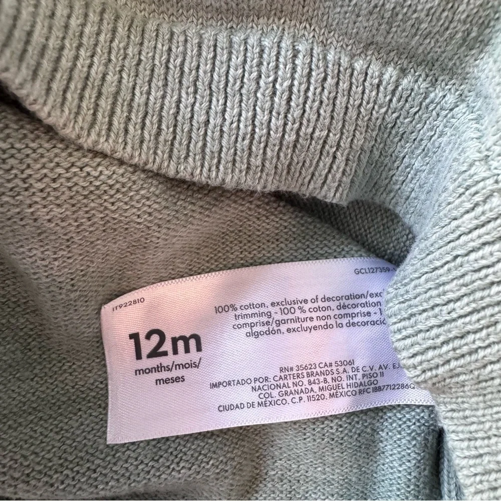 Carter’s Baby Sweater 12M Apple Embroidered Green Knit Pullover Fall Winter